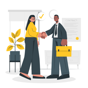 握手する就活生と企業担当者