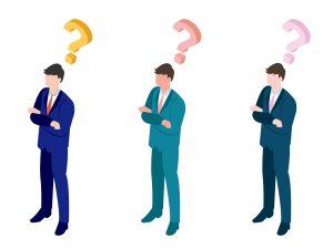 ハテナマークを浮かべるビジネスマンたち