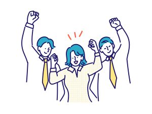 拳を突き上げる社会人たち