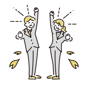 ガッツポーズをする就活生たち